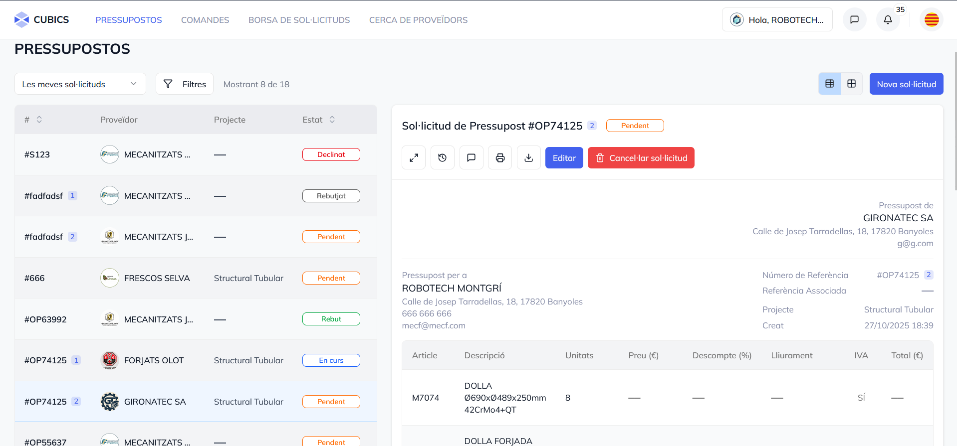 Pressupostos i comandes